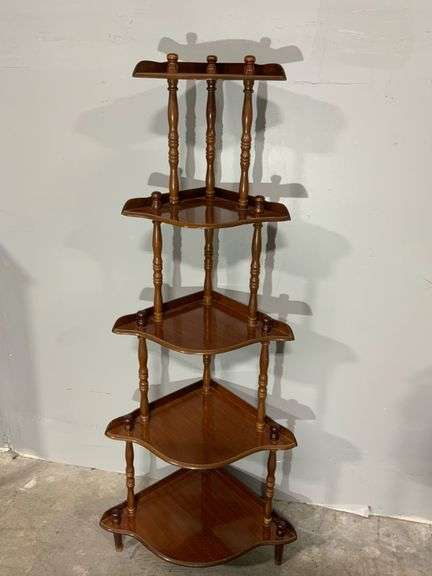 Five-Tier Wooden Corner Shelf with Turned Supports