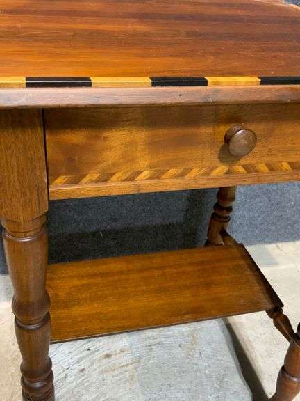 Wooden Side Table With Drawer and Two-Tone Inlayed Top