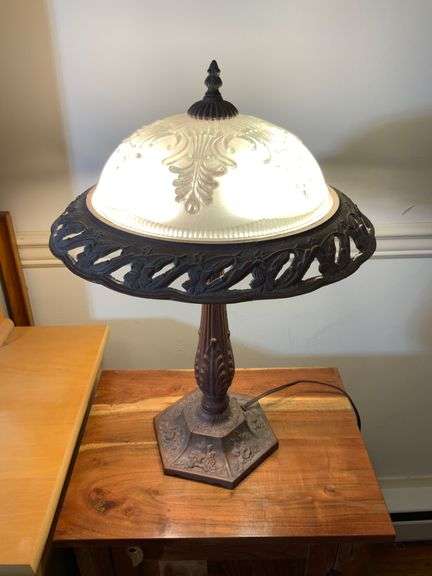 Cast Metal Table Lamp with Frosted Glass Shade, 21.5-Inch