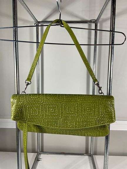 Gianni Chiarini Green Genuine Leather Woven Shoulder Bag, Made in Italy