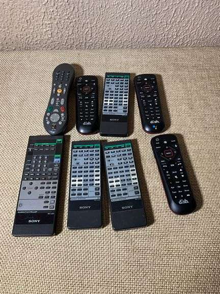 8 Assorted Remote Controls Including Sony, Dish Network, and Others