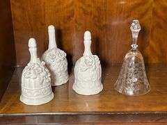Ceramic Floral Bells and Etched Glass Bell Set