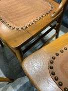 Five Wooden Chairs with Embossed Leather Looking Seats and Decorative Backs