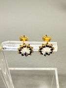 10k Gold Earrings With Sapphire and Diamond Cluster Design