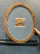 Oval Wall Mirror with Wood Frame and Gold Inner Trim
