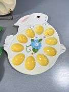 Five Ceramic Deviled Egg Plates with Various Designs