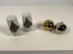 Holiday Decor Lot with Santa Figurines, S&P Shakers, and Textiles