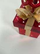 Three Decorative Red Metal Holiday Trees with Presents Base