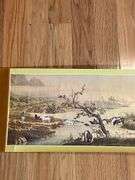 Hand-Painted Scroll with Pastoral Scene, 108” x 11.25”