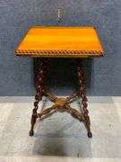 Wood Side Table with Barley Twist Legs and Decorative Cross-Stretcher