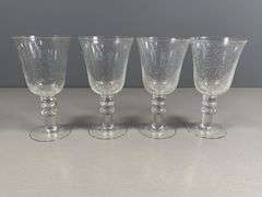 Four Clear Goblets with Bubble Detailing and Decorative Stems