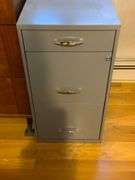 Gray Metal Three-Drawer Filing Cabinet With Key