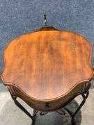 Wood and Metal Side Table With Single Drawer and Decorative Legs