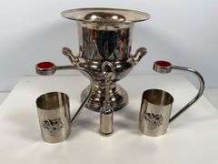 Silver Toned Wine Cooler Set with Corkscrew and Wine Holder/Pourer