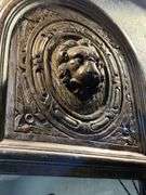 Arched Wooden Wall Mirror with Carved Lion Head Detail