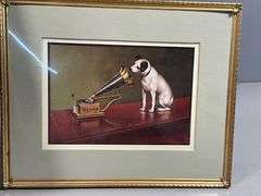 Two Framed Prints Depicting ‘His Master’s Voice’ with Gramophone by Victor