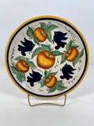 Hand-Painted Ceramic Plate by La Concordia with Fruit and Bird Motif