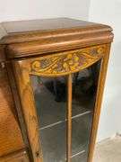 Oak Secretary Desk With Attached Glass Display Cabinets