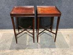 Pair of Lightweight Wood Side Tables with X-Stretcher Base