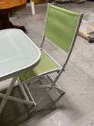Folding Bistro Set with White Metal Frame and Green Mesh Chairs