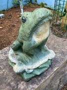 Green Concrete Frog Garden Statue With Crack on Back