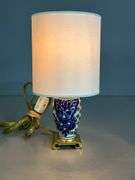 Blue and Yellow Ceramic Table Lamp with Gold Accents