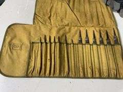Canvas Tool Roll for Files with Assorted Metalwork Files