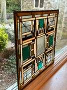 Stained Glass Panel With Geometric Design in Multicolor Glass