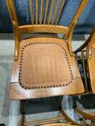 Five Wooden Chairs with Embossed Leather Looking Seats and Decorative Backs