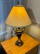 Ornate Table Lamp With Urn-Style Base and Fabric Shade