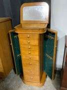 Powell Oak Jewelry Armoire with Mirror and Multiple Drawers