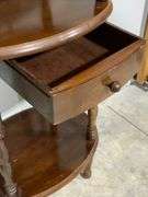 Three-Tier Wooden Side Table With Drawer and Turned Leg Design