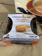 Copper Cookware Set Including Fryer, Casserole Pan, and Crisper