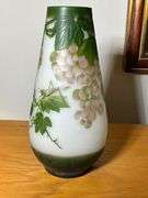 Gallé Signed Cameo Glass Vase with Grapevine Motif and Raised Signature