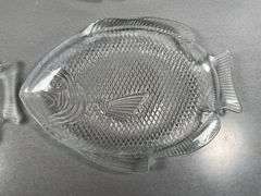 Fish-Shaped Clear Glass Plates and Ceramic Serving Platter
