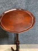 Three-Legged Wooden Plant Stand with Scalloped Top