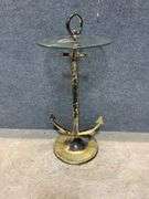 Anchor-Themed Metal and Glass Side Table with Round Top