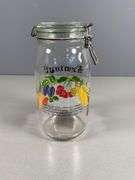 Glass Rumtopf Jar with Fruit Design and Bail Lid