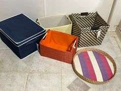Storage Bins and Woven Tray Set