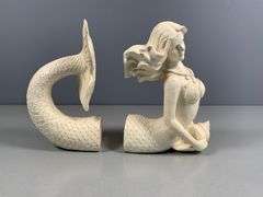 Two-Piece Sculptural Mermaid Bookends With Tail and Upper Body