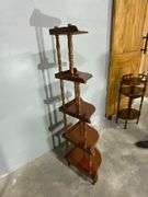 Five-Tier Wooden Corner Shelf with Turned Supports
