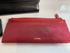 3 Lodis Leather Accessories: Black Clutch, Red Wallet, Black Card Holder