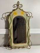 Decorative Wall Mirror With Floral Design and Metal Frame