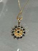 10ct Gold Pendant with Sapphire and Diamond on 14k Gold Chain