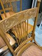 Five Wooden Chairs with Embossed Leather Looking Seats and Decorative Backs