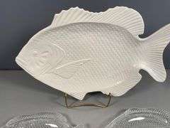 Fish-Shaped Clear Glass Plates and Ceramic Serving Platter