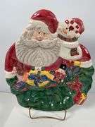 Christmas Themed Ceramic Serveware Including Santa Plates, Glass Bowl, and More