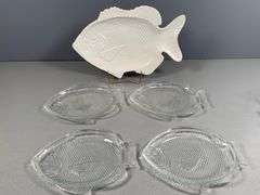 Fish-Shaped Clear Glass Plates and Ceramic Serving Platter