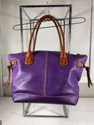 Dooney & Bourke Purple Leather Handbag With Brown Accents