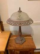 Cast Metal Table Lamp with Frosted Glass Shade, 21.5-Inch